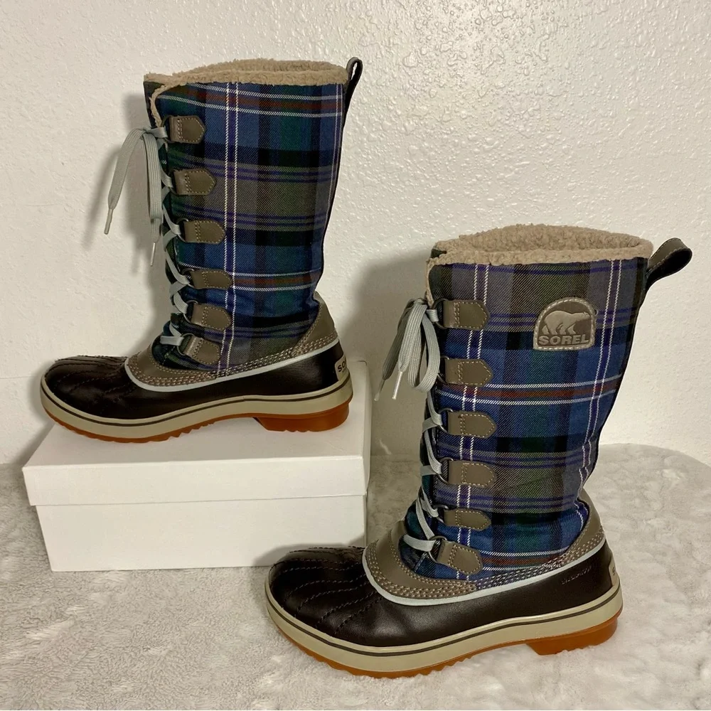 Sorel Tivoli Tall Plaid Lined Waterproof Boots Women’s Size 7